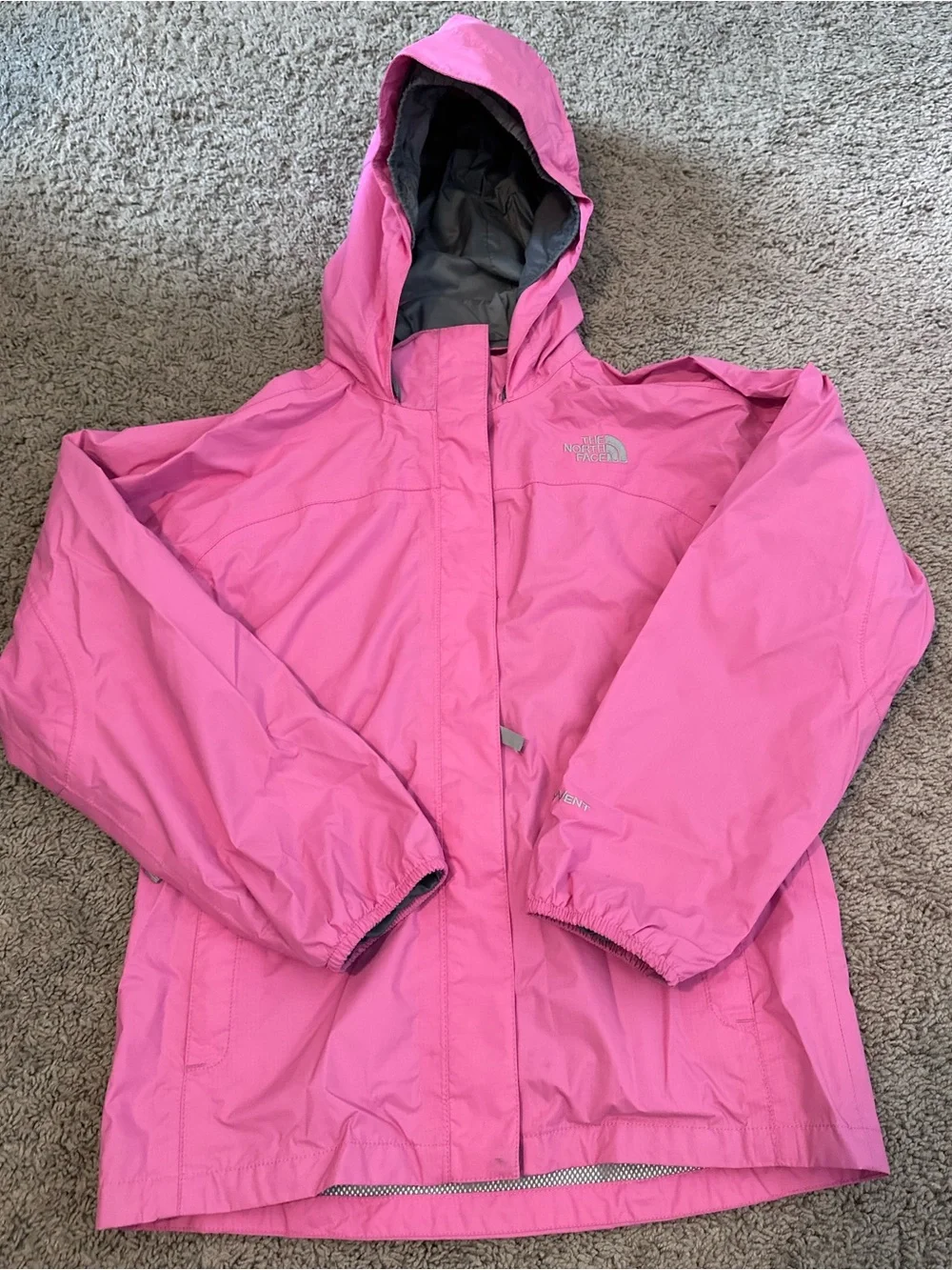 The North Face Girls Pink HyVent Hooded Waterproof Rain Jacket Size M (10/12)